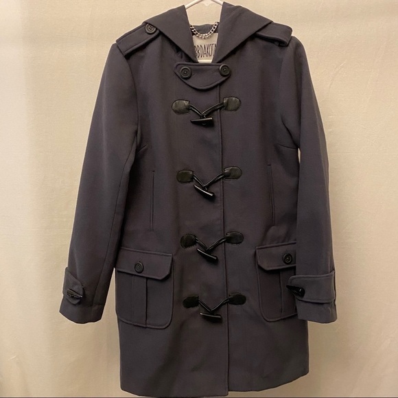 BB Dakota Gray Pea Coat Miner Jacket Toggle Buttons Size Medium Hooded - Picture 4 of 10